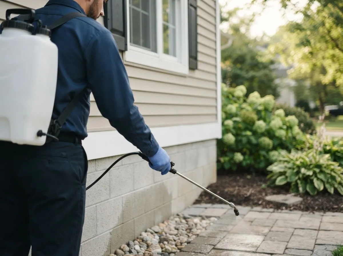 Pest control technician inspecting a home in Hesperia, CA